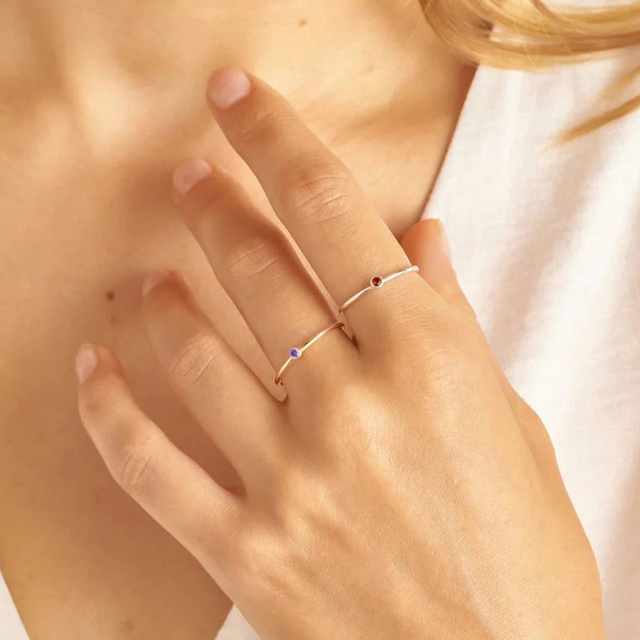 Minimalist Birthstone Stacking Band - Bezel Set Ring