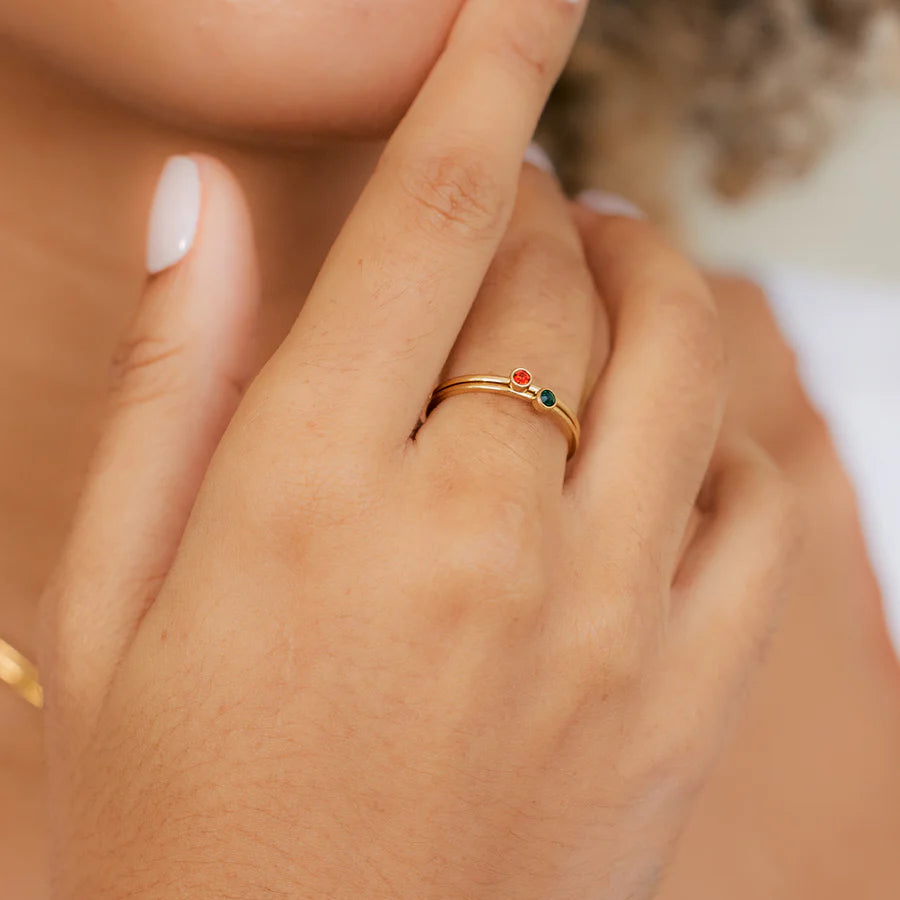 Minimalist Birthstone Stacking Band - Bezel Set Ring